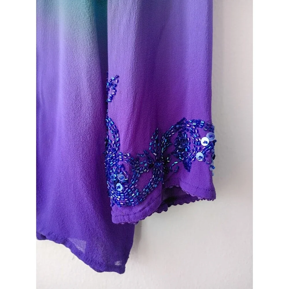 ITSU Silk Beaded Tunic Top – Ombré Teal Purple Womens Size 6 - Picture 8 of 8